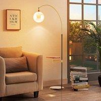 Modern Adjustable Arc Floor Lamp with Wood Tray