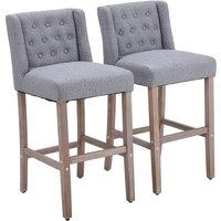 Set of 2 Hight Bar Stools Linen Upholstered with Wood Legs