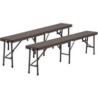Rattan Plastic Outdoor Folding Table Bench Set Brown