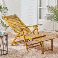 Foldable Bamboo Recliner Lounge Chair with Retractable Footrest