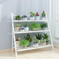 3-Tier Foldable Plant Stand Wooden Ladder Shelf Natural/White