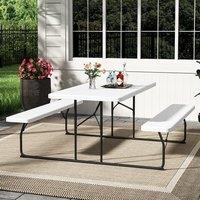 5ft Foldable Picnic Table and Bench Set with Parasol Hole Black/White