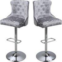 2 Pcs Velvet Upholstered Adjustable Bar Stool with Button Seat Back