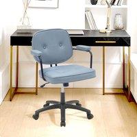 Blue Upholstered Office Chair with Armrests and Rolling Wheels