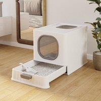 Enclosed Folding Cat Litter Box Toilet with Scoop