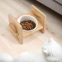 Adjustable Bamboo Single Ceramic Bowl Pet feeder
