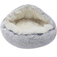 50cm Plush Winter Cat Bed in Gray - Cozy Semi-Enclosed Design