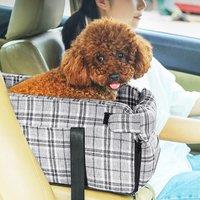 Checkered Gray Car Dog Bed with 25D Sponge and Faux Linen
