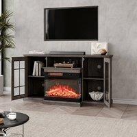 Smallbee 3-Sided Fireplace TV Stand Wood With Glass Door Storage