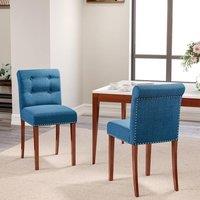 Set of 2 Contemporary Buttoned Accent Dining Chair Studded Rim Blue/Grey