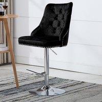 Black Adjustable Bar Stool with Floral Velvet Upholstery
