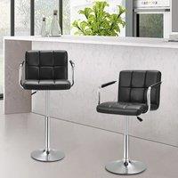 Adjustable Black Bar Stools with Soft Padding and Armrests, Set of Two