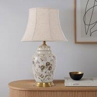 Lightsin Table Lamp Ceramic and Copper Chrysanthemum Design with Fabric Shade