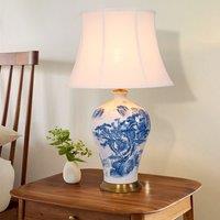 Lightsin Classic Ceramic Desk Lamp Blue and White with Fabric Shade