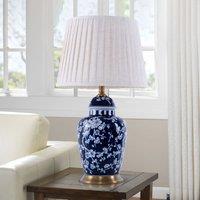 Lightsin Vintage Desk Lamp Ceramic Floral Design with Brass Base and Fabric Shade