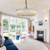 Lightsin Contemporary Crystal Pendant Light Oval and Round Dimmable Ceiling Fixture for Living Room and Hall