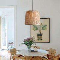 Lightsin Bamboo Cylindrical Pendant Light with Cross Weave Natural Bamboo Design
