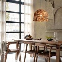 Lightsin Rustic Woven Rattan Dome Pendant Light for Cozy Interiors