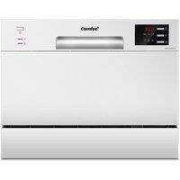 COMFEE 6.5L White/Silver Compact Countertop Dishwasher with LED Display and 6 Place Settings