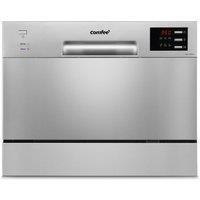 COMFEE 6.5L White/Silver Compact Countertop Dishwasher with LED Display and 6 Place Settings