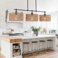 Lightsin Handcrafted Rustic Paper Rope Pendant Light with 3 Shades