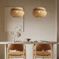 Lightsin Handwoven Natural Bulrush Pendant Ceiling Light with Pot Lid-Inspired Design