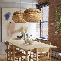 Lightsin Handwoven Natural Bulrush Pendant Ceiling Light with Pot Lid-Inspired Design