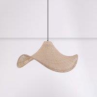 Lightsin Handwoven Rattan Pendant Light Natural & White Hat-Shaped Ceiling Light