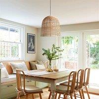 Lightsin Rustic Woven Rattan and Iron Dome Pendant Light for Cozy Spaces