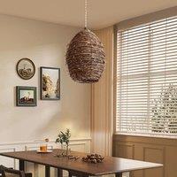 Lightsin Handcrafted Rustic Woven Rattan and Iron Pendant Light