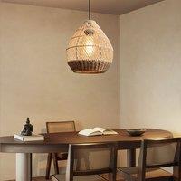 Lightsin Handwoven Boho Teardrop Design Rattan Iron Pendant Light