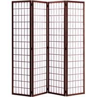4-Panel Solid Wood Folding Room Divider Screen Coffee