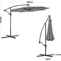 Beige/Light Grey/Dark Grey 3m Iron Banana Umbrella Cantilever Garden Parasols with LED Lights