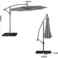 Beige/Light Grey/Dark Grey 3m Iron Banana Umbrella Cantilever Garden Parasols with LED Lights