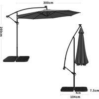 Beige/Light Grey/Dark Grey 3m Iron Banana Umbrella Cantilever Garden Parasols with LED Lights