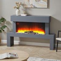 Dark Grey Freestanding Electric Fireplace with Stand