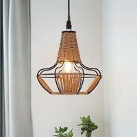 Lightsin Rustic Dining Room Woven Rattan Paper Rope Iron Chandelier for Kitchen Aisle Reading Corner