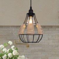 Lightsin Rustic Dining Room Woven Rattan Paper Rope Iron Chandelier for Kitchen Aisle Reading Corner