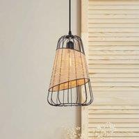 Lightsin Rustic Dining Room Woven Rattan Paper Rope Iron Chandelier for Kitchen Aisle Reading Corner