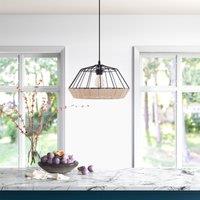 Lightsin Rustic Dining Room Woven Rattan Paper Rope Iron Chandelier for Kitchen Aisle Reading Corner