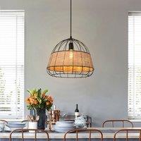 Lightsin Handcrafted Rattan Pendant Light with Iron Frame for Home Decor