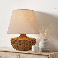 Lightsin Handwoven Rattan Table Lamp with Linen Shaded