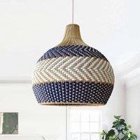 Lightsin Handwoven Blue and White Rattan Pendant Light