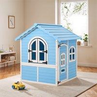Blue Wooden Playhouse for Kids with Doors & Windows Polished Fir Wood, Easy Assembly