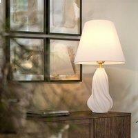 Lightsin 3D Pure White Ceramic Spiral Vase Table Lamp with Fabric Shade