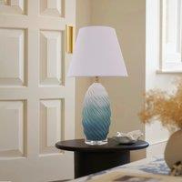 Lightsin 3D Blue Green White Gradient Threaded Ceramic Table Lamp with Fabric Shade