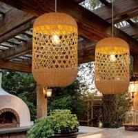 Lightsin Japanese Capsule-Shaped Rattan Pendant Light