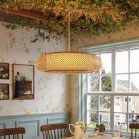 Lightsin Lutta-Japanese-Style Bamboo Rattan Pendant & Ceiling Light Flat Flush Mount or Hanging Fixture for Bedroom, Living Room & More