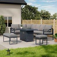 5 Piece Metal Sectional Garden Furniture Set Outdoor Corner Sofa with Cushions and Heated Table