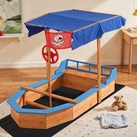 Kids Wooden Pirate Ship Sandbox with Canopy Indoor & Outdoor Play Set